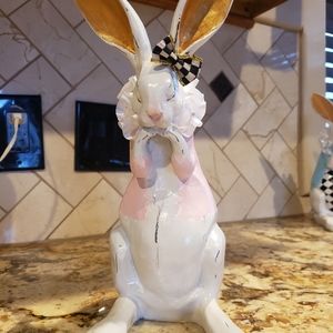 Hand painted Easter bunny with MacKenzie-Child ribbon bow